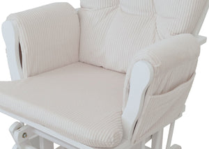 Relaxsessel Schaukelstuhl Schwingstuhl mit Hocker Cord Öko-Tex creme Gestell weiss