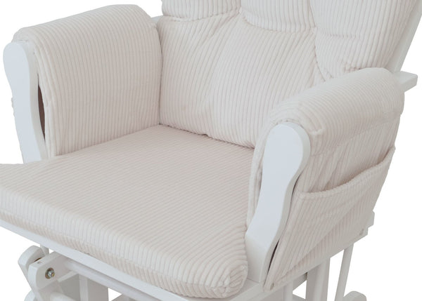 Relaxsessel Schaukelstuhl Schwingstuhl mit Hocker Cord Öko-Tex creme Gestell weiss