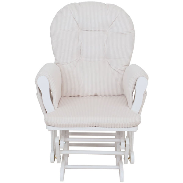 Relaxsessel Schaukelstuhl Schwingstuhl mit Hocker Cord Öko-Tex creme Gestell weiss