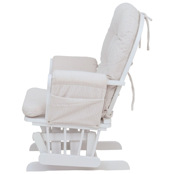 Relaxsessel Schaukelstuhl Schwingstuhl mit Hocker Cord Öko-Tex creme Gestell weiss