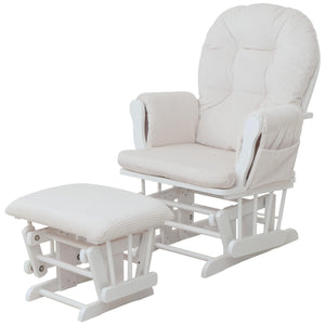 Relaxsessel Schaukelstuhl Schwingstuhl mit Hocker Cord Öko-Tex creme Gestell weiss
