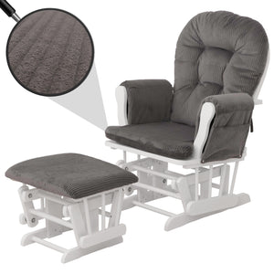 Relaxsessel Schaukelstuhl Schwingstuhl mit Hocker Cord Öko-Tex dunkelgrau Gestell weiss