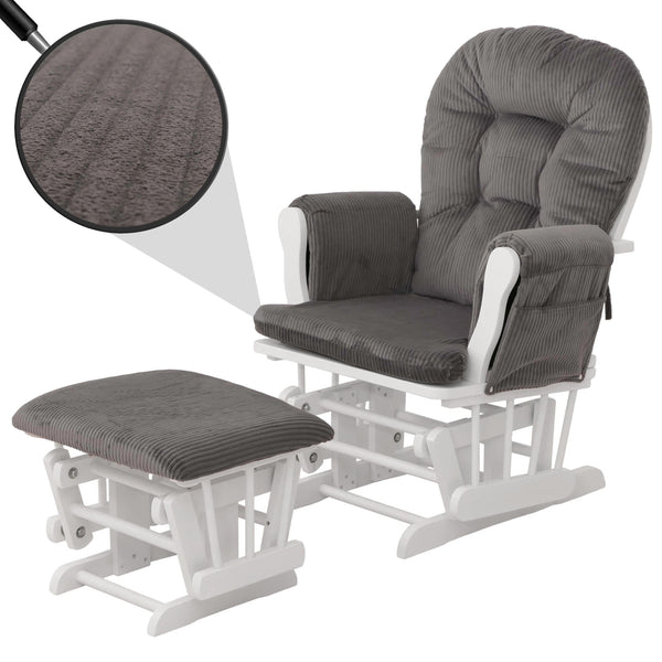 Relaxsessel Schaukelstuhl Schwingstuhl mit Hocker Cord Öko-Tex dunkelgrau Gestell weiss