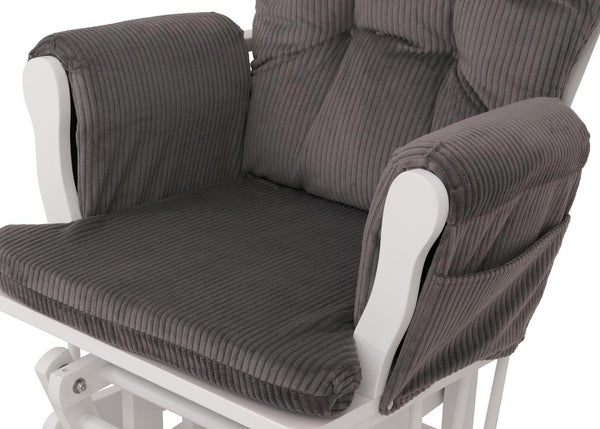 Relaxsessel Schaukelstuhl Schwingstuhl mit Hocker Cord Öko-Tex dunkelgrau Gestell weiss