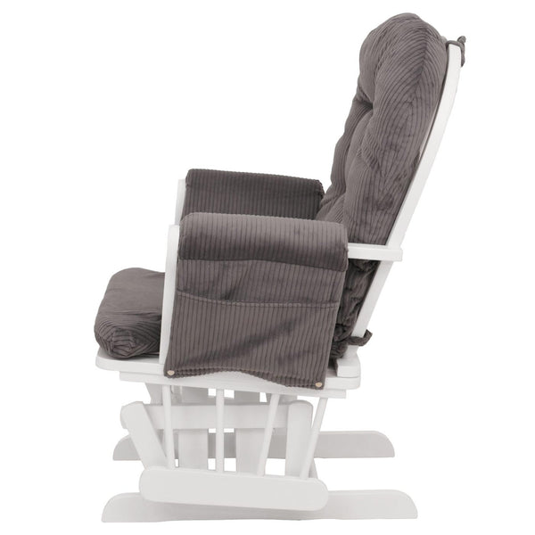 Relaxsessel Schaukelstuhl Schwingstuhl mit Hocker Cord Öko-Tex dunkelgrau Gestell weiss