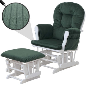 Relaxsessel Schaukelstuhl Schwingstuhl mit Hocker Cord Öko-Tex grün Gestell weiss