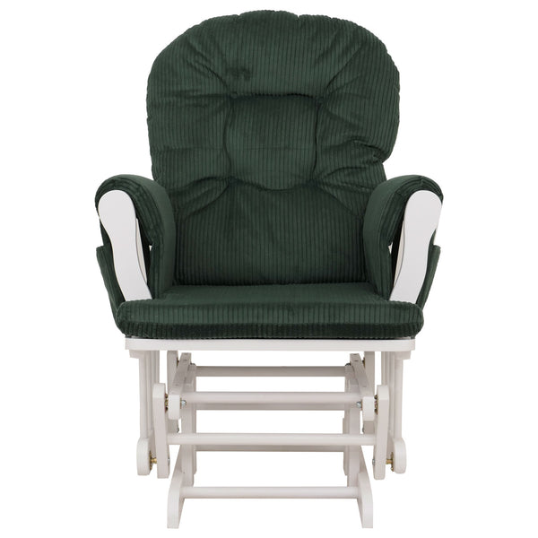 Relaxsessel Schaukelstuhl Schwingstuhl mit Hocker Cord Öko-Tex grün Gestell weiss