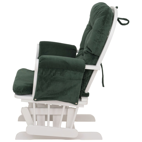Relaxsessel Schaukelstuhl Schwingstuhl mit Hocker Cord Öko-Tex grün Gestell weiss