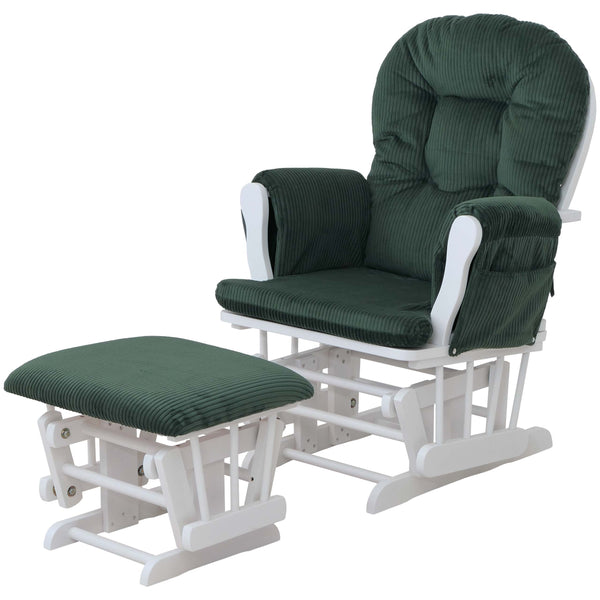 Relaxsessel Schaukelstuhl Schwingstuhl mit Hocker Cord Öko-Tex grün Gestell weiss