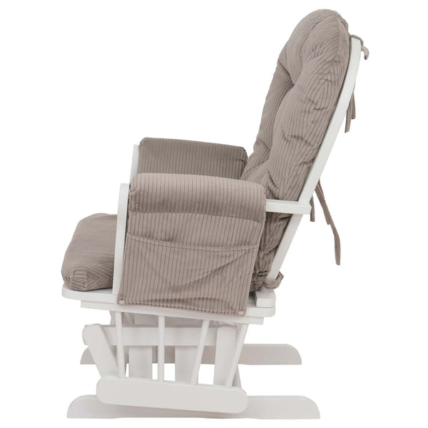 Relaxsessel Schaukelstuhl Schwingstuhl mit Hocker Cord Öko-Tex hellgrau Gestell weiss
