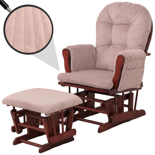 Relaxsessel Schaukelstuhl Schwingstuhl mit Hocker Cord Öko-Tex rosa Gestell dunkel