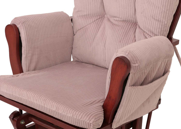 Relaxsessel Schaukelstuhl Schwingstuhl mit Hocker Cord Öko-Tex rosa Gestell dunkel