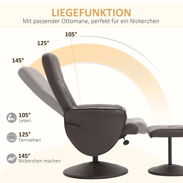 Relaxsessel Set mit Fusshocker höhenverstellbar neigbar braun