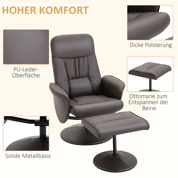 Relaxsessel Set mit Fusshocker höhenverstellbar neigbar braun
