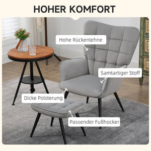 Relaxsessel Set mit Fusshocker belastbar bis 120kg grau