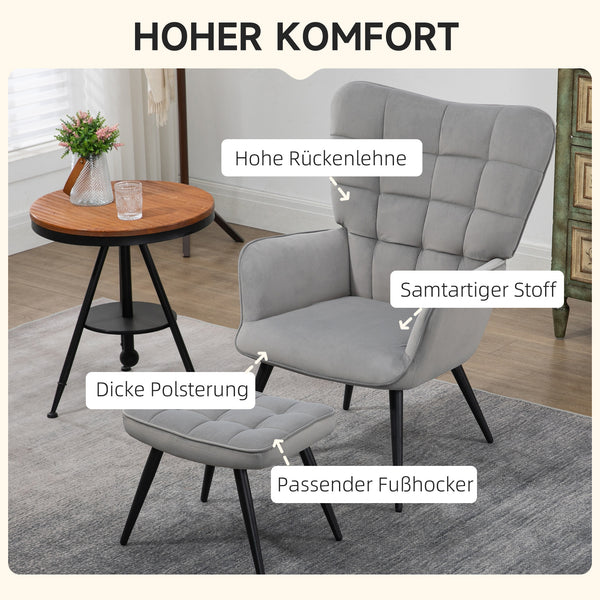 Relaxsessel Set mit Fusshocker belastbar bis 120kg grau