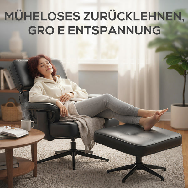 Relaxsessel verstellbar mit Fusshocker Kunstleder schwarz