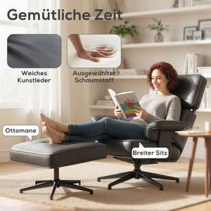 Relaxsessel verstellbar mit Fusshocker Kunstleder schwarz