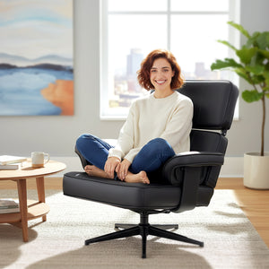 Relaxsessel verstellbar mit Fusshocker Kunstleder schwarz