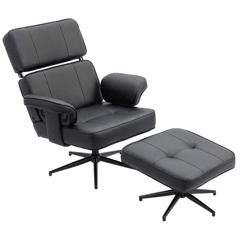 Relaxsessel verstellbar mit Fusshocker Kunstleder schwarz
