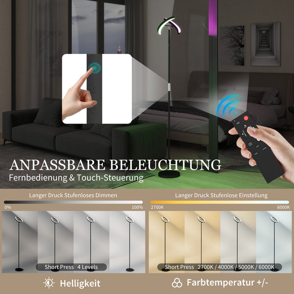 RGB Stehlampe dimmbar mehrfarbig drehbar schwarz