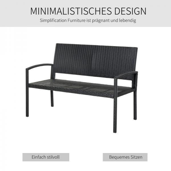 Gartenbank, in Rattanoptik, mit Stahlrahmen, für 2 Personen, Schwarz
