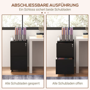 Rollcontainer abschliessbar mit 2 Schubladen für Büro schwarz