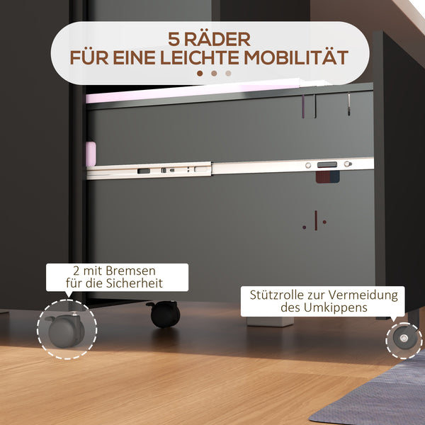 Rollcontainer abschliessbar mit 2 Schubladen für Büro schwarz