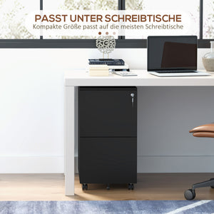 Rollcontainer abschliessbar mit 2 Schubladen für Büro schwarz