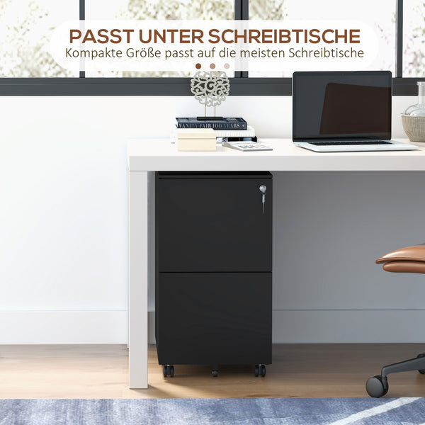 Rollcontainer abschliessbar mit 2 Schubladen für Büro schwarz