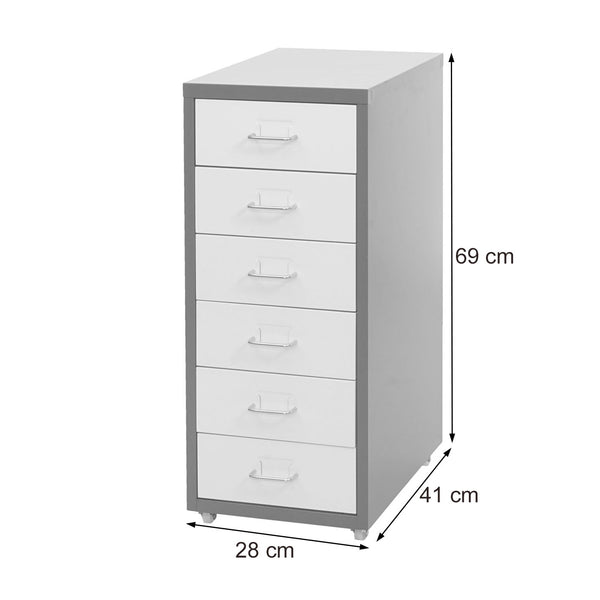 Rollcontainer Boston 6 Schubladen Stahlschrank 69x28x44cm weiss