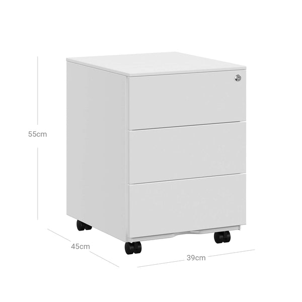 Rollcontainer Büroschrank mit 3 Schubladen Weiss