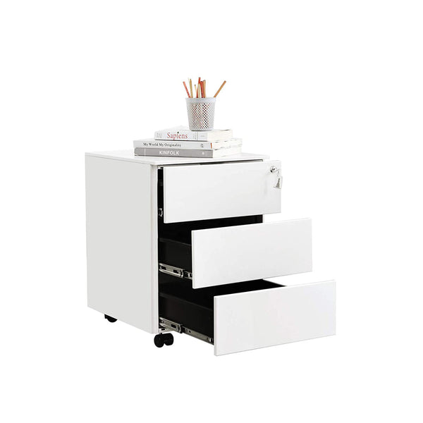 Rollcontainer Büroschrank mit 3 Schubladen Weiss