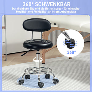 Rollhocker drehbar verstellbar mit Rückenlehne Kunstleder schwarz