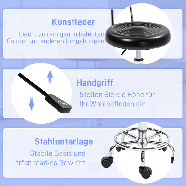 Rollhocker drehbar verstellbar mit Rückenlehne Kunstleder schwarz