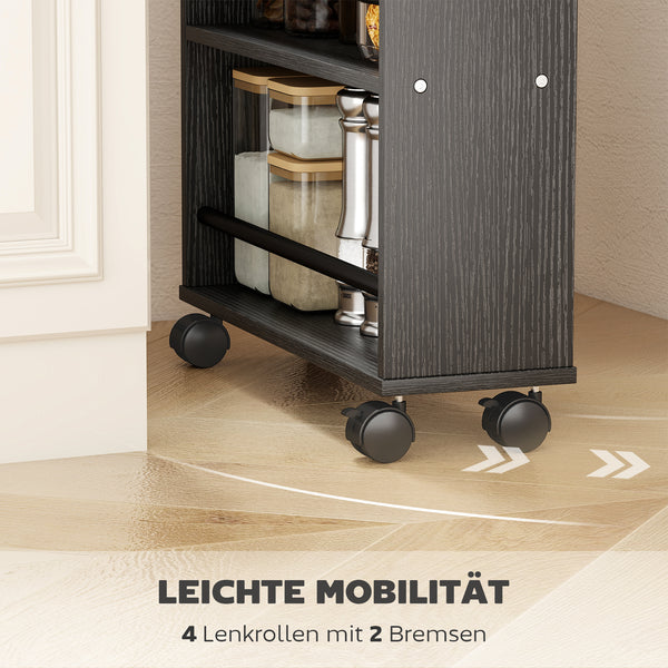 Rollregal schmal mit 4 Fächern für Küche oder Bad schwarz