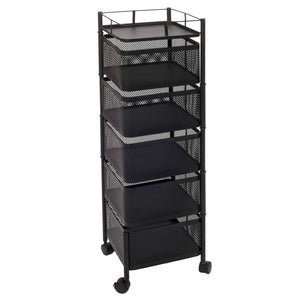 Rollregal Rollwagen Multifunktionsregal Küche rollbar Körbe schwenkbar 94x30x30cm schwarz
