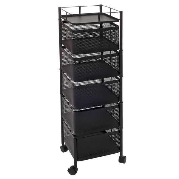 Rollregal Rollwagen Multifunktionsregal Küche rollbar Körbe schwenkbar 94x30x30cm schwarz