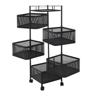 Rollregal Rollwagen Multifunktionsregal Küche rollbar Körbe schwenkbar 94x30x30cm schwarz