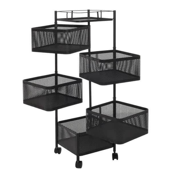 Rollregal Rollwagen Multifunktionsregal Küche rollbar Körbe schwenkbar 94x30x30cm schwarz