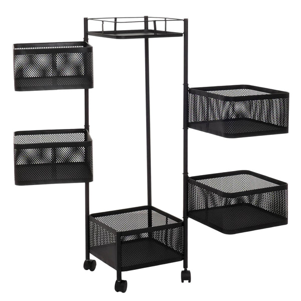 Rollregal Rollwagen Multifunktionsregal Küche rollbar Körbe schwenkbar 94x30x30cm schwarz