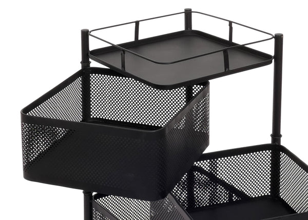 Rollregal Rollwagen Multifunktionsregal Küche rollbar Körbe schwenkbar 94x30x30cm schwarz