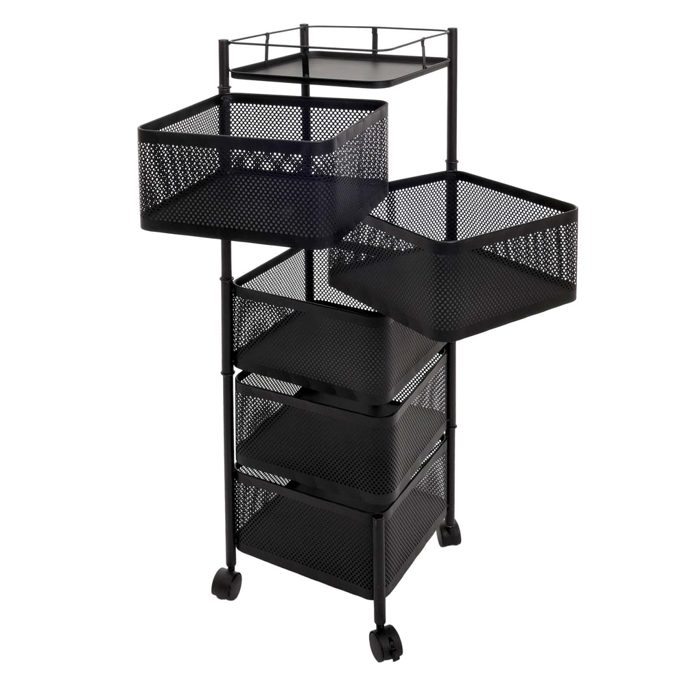 Rollregal Rollwagen Multifunktionsregal Küche rollbar Körbe schwenkbar 94x30x30cm schwarz