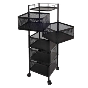 Rollregal Rollwagen Multifunktionsregal Küche rollbar Körbe schwenkbar 94x30x30cm schwarz