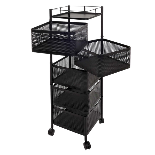 Rollregal Rollwagen Multifunktionsregal Küche rollbar Körbe schwenkbar 94x30x30cm schwarz