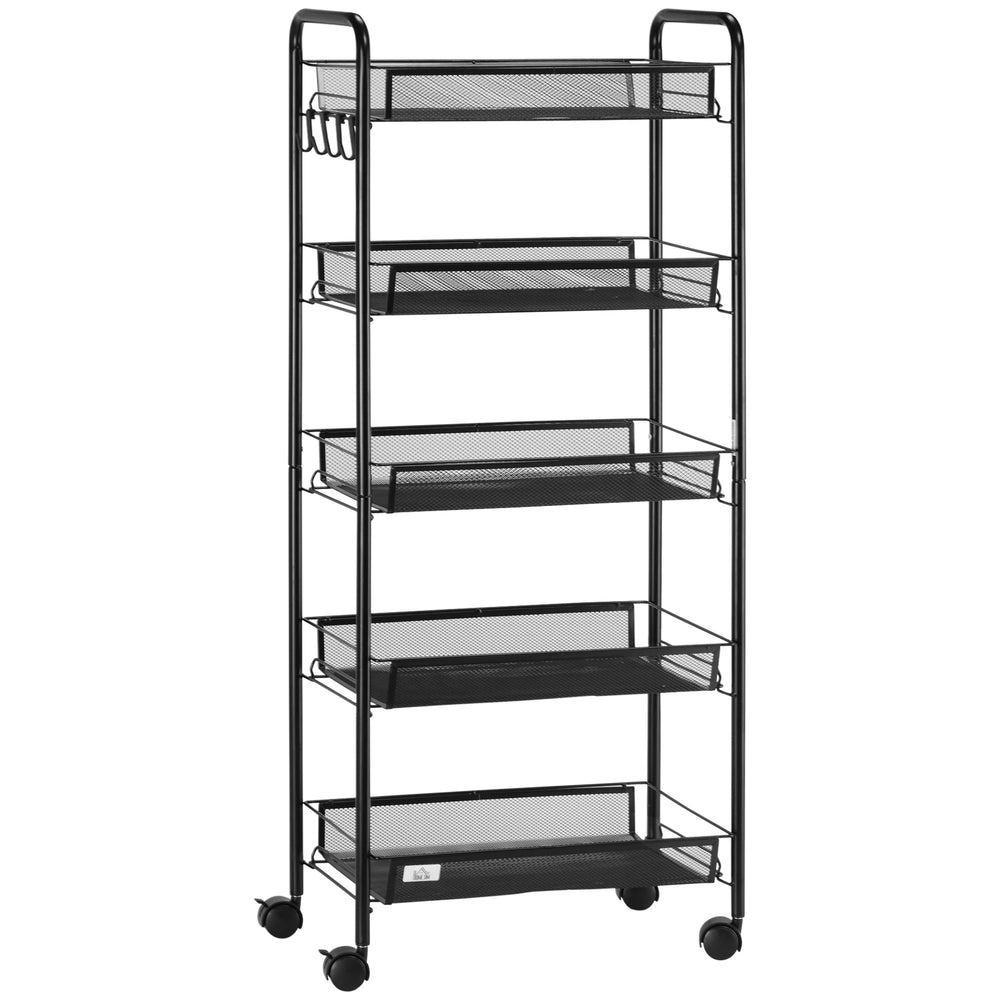 Carrello portavivande/carrello portavivande con 4 ripiani e 5 cestini appesi, nero