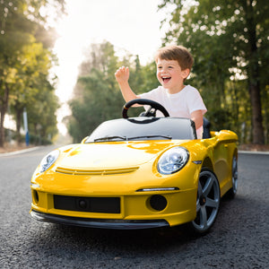 Kinderauto elektrisch RUF GT fernbedienbar mit Musik 3-5 Jahre gelb