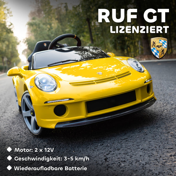 Kinderauto elektrisch RUF GT fernbedienbar mit Musik 3-5 Jahre gelb