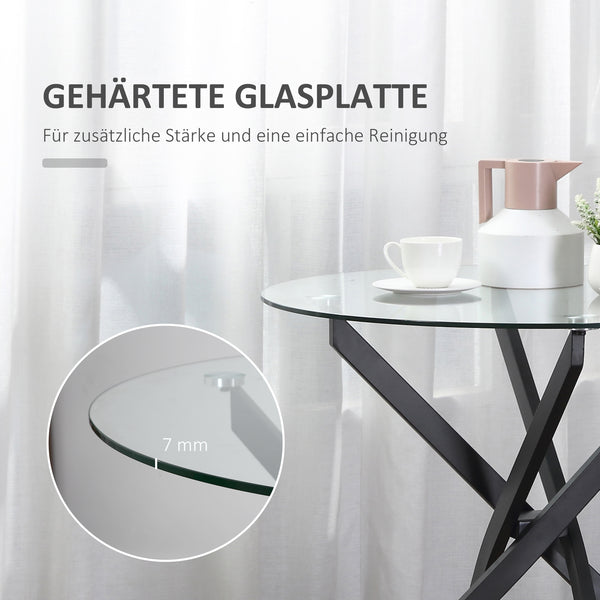 Runder Beistelltisch Couchtisch aus Glas Schwarz