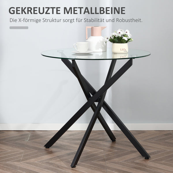 Runder Beistelltisch Couchtisch aus Glas Schwarz